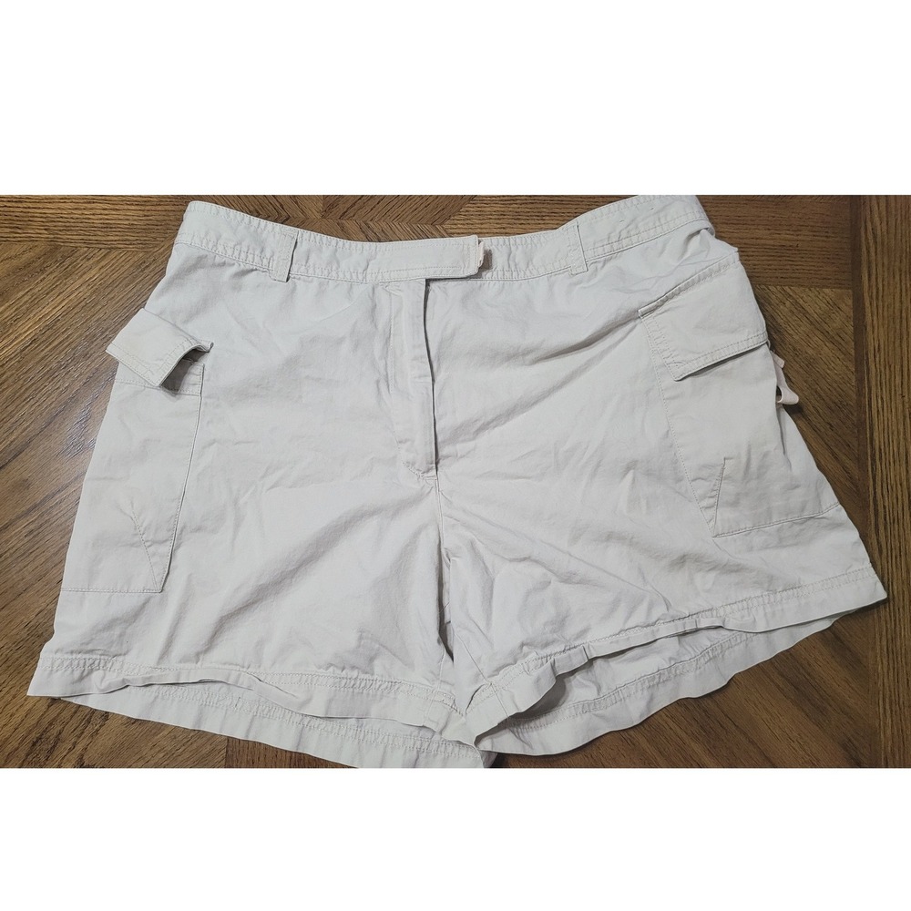 NY Khakis New York & Company Women 14 Beige Cotton Cargo Utility Shorts Hiking